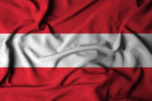 Selective Focus Of Austria Flag With Waving Fabric Texture. 3d Illustration