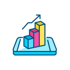 Wall Mural - Isometric phone with growing bar chart. Metaphor for success. Pixel perfect, editable stroke color icon