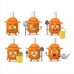 Sticker - Farmer orange correction pen cute mascot character with fork