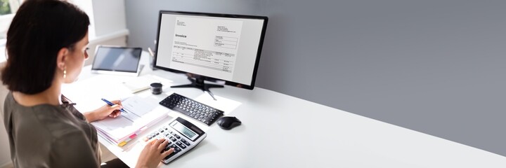 Poster - Accountant calculating tax at desk