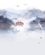 Blue Chinese Style Simple Landscape Background