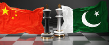 China Pakistan Talks, Meeting Or Trade Between Those Two Countries That Aims At Solving Political Issues, Symbolized By A Chess Game With National Flags, 3d Illustration