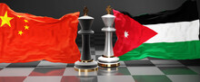 China Jordan Talks, Meeting Or Trade Between Those Two Countries That Aims At Solving Political Issues, Symbolized By A Chess Game With National Flags, 3d Illustration