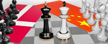Denmark And China - Talks, Debate, Dialog Or A Confrontation Between Those Two Countries Shown As Two Chess Kings With Flags That Symbolize Art Of Meetings And Negotiations, 3d Illustration