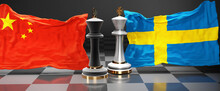 China Sweden Talks, Meeting Or Trade Between Those Two Countries That Aims At Solving Political Issues, Symbolized By A Chess Game With National Flags, 3d Illustration