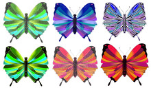 Beautiful Multicolored Butterflies On A White Background, Illustrations