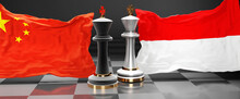 China Indonesia Talks, Meeting Or Trade Between Those Two Countries That Aims At Solving Political Issues, Symbolized By A Chess Game With National Flags, 3d Illustration