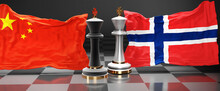China Norway Talks, Meeting Or Trade Between Those Two Countries That Aims At Solving Political Issues, Symbolized By A Chess Game With National Flags, 3d Illustration