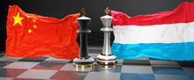 China Luxembourg Talks, Meeting Or Trade Between Those Two Countries That Aims At Solving Political Issues, Symbolized By A Chess Game With National Flags, 3d Illustration