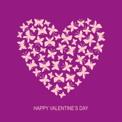 Sticker - Valentines day greeting card with a heart of butterflies