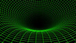 Background 3D with green neon lines, black hole space bend concept, geometric distortion science design render illustration.v