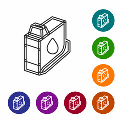 Poster - black line printer ink cartridge icon isolated on white background. set icons in color circle button