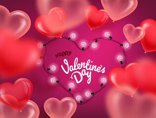 Aufkleber - Happy Valentines day card with frame of garland and air balloons. 3d vector