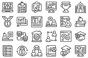 Poster - Private lesson icons set outline vector. Business boy