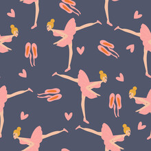 Seamless Pattern Of A Young Ballerina In A Pink Dress. Vector Illustration.