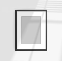 Poster - Photo frame mockup with sun flare effect. Light of the window with blinds