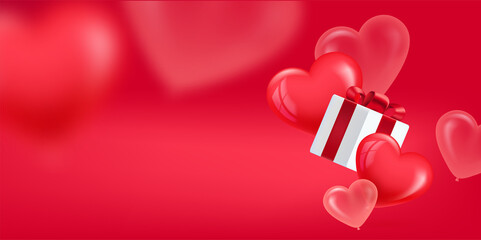 Aufkleber - Valentines Day horizontal banner with copy space. 3d vector illustration