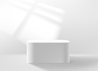 Poster - Empty white studio with podium sunlight of the window. Vector 3d illustration