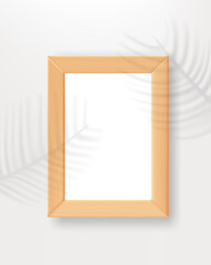 Aufkleber - Empty wood frame on the table with palm leaves shadows. 3d vertical vector mockup for design