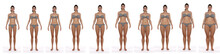 3D Render : The Diversity Of Female Body Shape Including  Ectomorph (skinny Type), Mesomorph (muscular Type), Endomorph(heavy Weight Type) ,front View