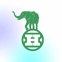 Elephant Logo And Letter H, Silhouette Of Elephant Walking On Circle Vector Illustrations
