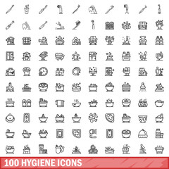 Canvas Print - 100 hygiene icons set, outline style