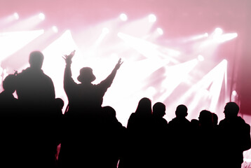 Poster - Crowd at a music concert, audience raising hands up