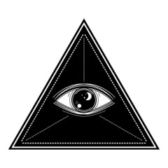 Eye of Providence , All seeing eye of god in triangle on white background black icon flat vector design.