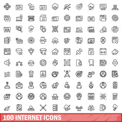 Poster - 100 internet icons set, outline style