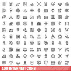 Poster - 100 internet icons set, outline style