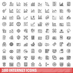 Poster - 100 internet icons set, outline style