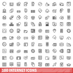 Poster - 100 internet icons set, outline style