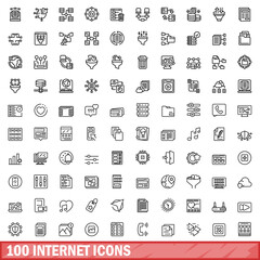 Poster - 100 internet icons set, outline style