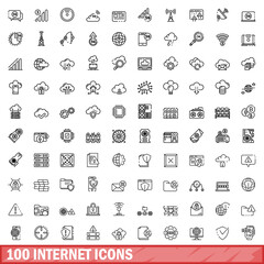 Poster - 100 internet icons set, outline style