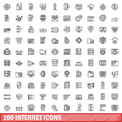 Poster - 100 internet icons set, outline style