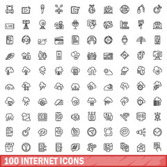 Poster - 100 internet icons set, outline style