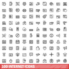 Poster - 100 internet icons set, outline style