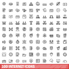 Poster - 100 internet icons set, outline style