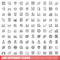 Poster - 100 internet icons set, outline style