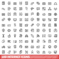 Poster - 100 internet icons set, outline style