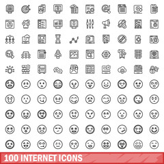 Poster - 100 internet icons set, outline style