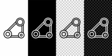 Set Line Timing Belt Kit Icon Isolated On Black And White Background. Vector