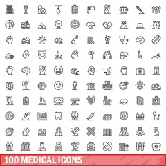 Poster - 100 medical icons set, outline style