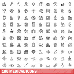 Aufkleber - 100 medical icons set, outline style