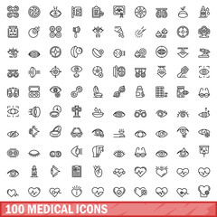 Aufkleber - 100 medical icons set, outline style