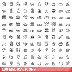 Canvas Print - 100 medical icons set, outline style