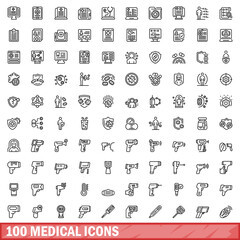 Poster - 100 medical icons set, outline style