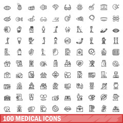 Poster - 100 medical icons set, outline style