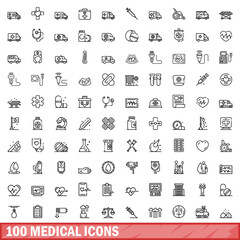 Aufkleber - 100 medical icons set, outline style
