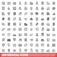 Aufkleber - 100 medical icons set, outline style